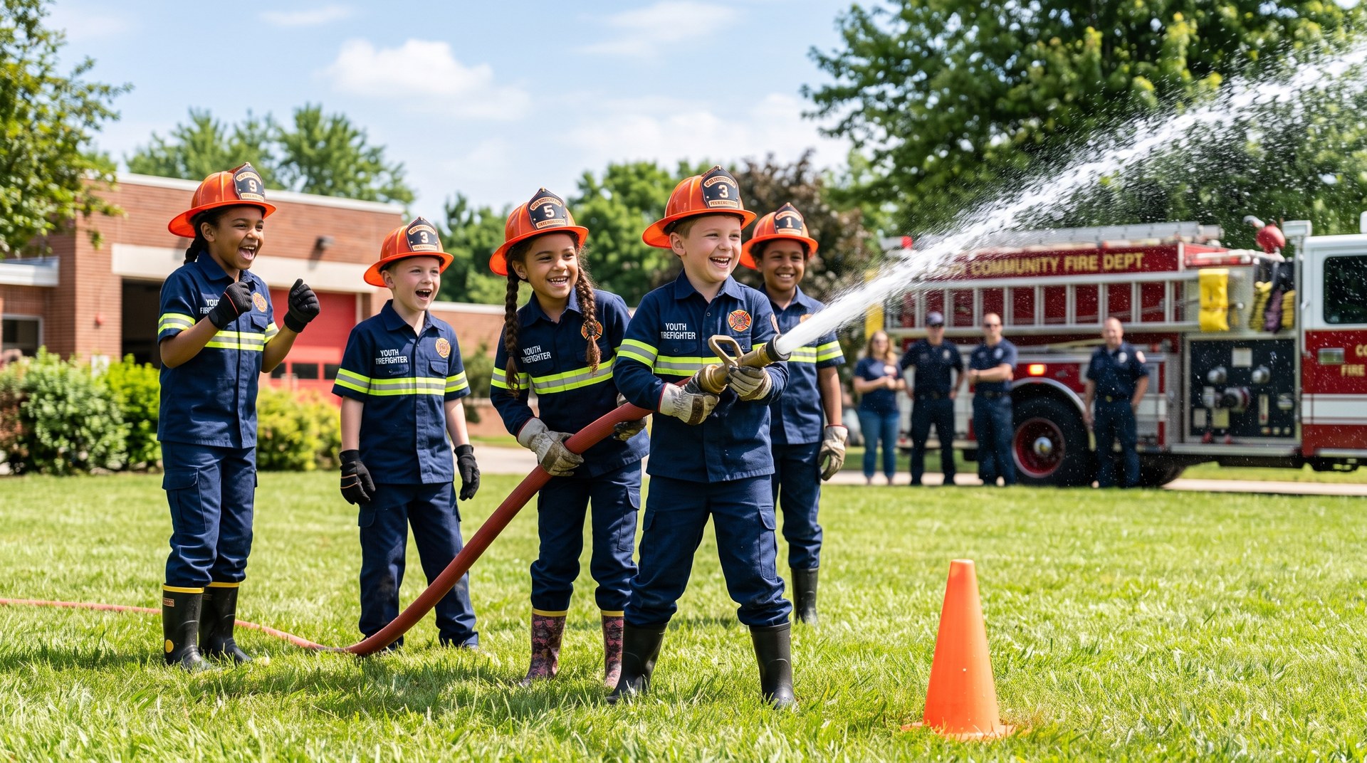 Jugendfeuerwehr Kriegshaber bei der praktischen Löschübung